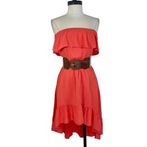 Orange ruffled strapless belted sundress by full tilt Women's xs boho hi low hem